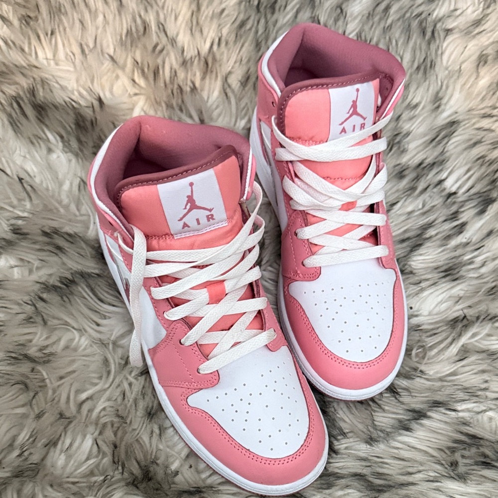 Jordan Women's Pink and White High-Top Sneakers